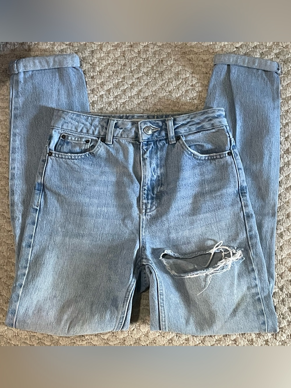TopShop Light Wash Distressed Mom Jeans